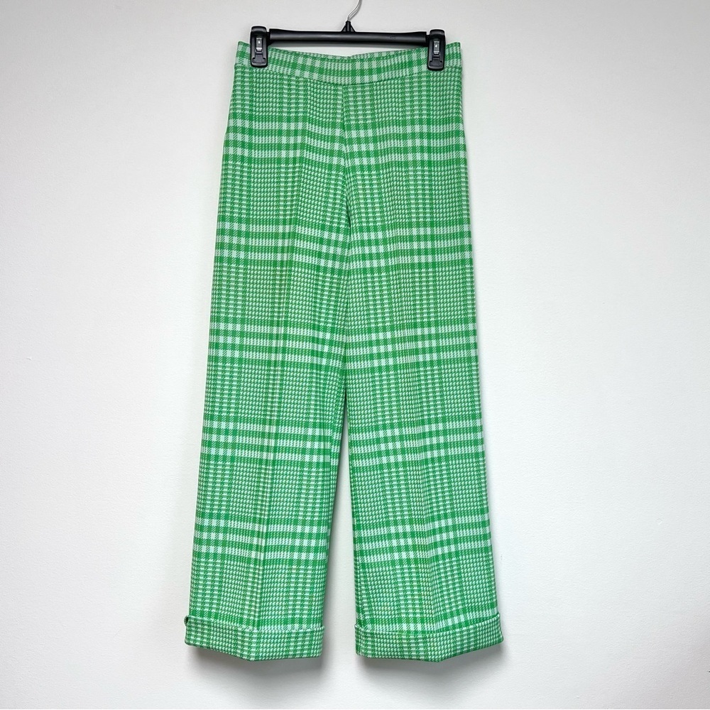 Vintage Mid Century Mod Kelly Green Houndstooth Wide Leg Pants Grandma